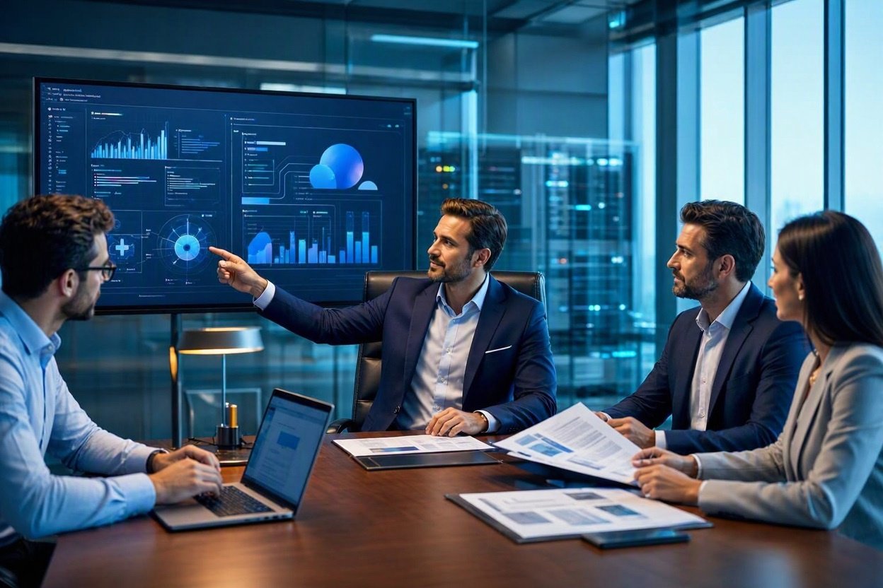 DigiVista team discussing a business technology requirement